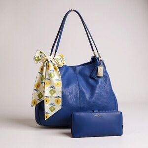 Coach Blue Shoulder Bag with Floral Scarf